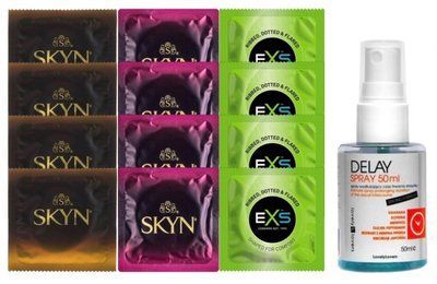 Комплект: Пролонгатор LOVELY LOVERS DELAY SPRAY 50 ML + 8 шт. SKYN + 4 шт. EXS EXTREME 3 в 1 SOS10831 фото