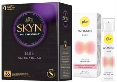 Набор из SKYN Elite 36 шт. + Жидкий вибратор pjur Woman Lust (15 мл) SOS10227 фото