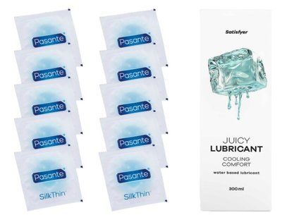 Комплект Pasante Silk 10 шт. + Лубрикант Satisfyer Juicy Lubricant Cooling Comfort 300 мл SOS11536 фото
