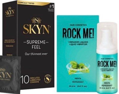 Набор из Skyn ​​Supreme Feel 10 шт + Жидкий вибратор ROCK ME! Mint Flavor (20 мл) от Nuei SOS10277 фото
