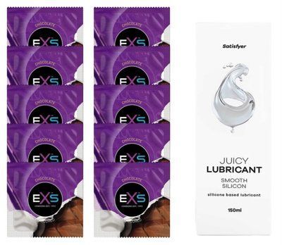 Комплект: з EXS Chocolate 10 шт + Лубрикант Satisfyer Smooth Silicon silicone based 150 мл SOS11331 фото