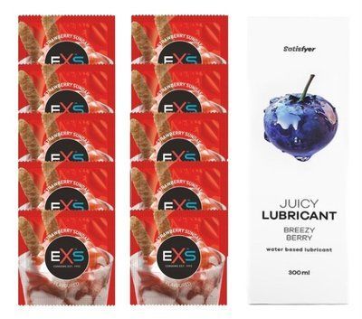 Комплект: EXS STRAWBERRY SUNDAE 10 шт. + Лубрикант Satisfyer Breezy Berry 300 мл SOS11434 фото