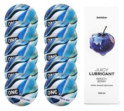 Набор: One Fresh Mint 10 шт. + Лубрикант Satisfyer Breezy Berry 300 мл SOS12436 фото