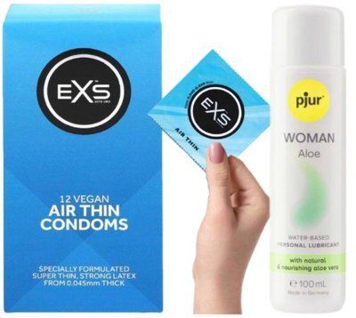 Комплект EXS Air Thin 12 шт + Pjur Woman Aloe 100 мл SOS13588 фото