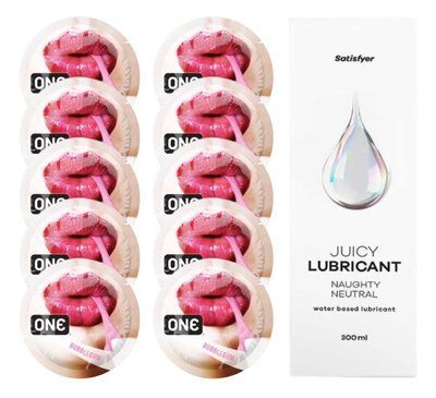 Комплект 𝐎𝐍𝐄 Bubblegum 10 шт. + Лубрикант Satisfyer Juicy Lubricant Naughty Neutral (300 мл) SOS12236 фото