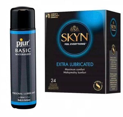 Комплект SKYN Extra Lube 24 шт + Лубрикант pjur Aqua 100 мл SOS1370 фото