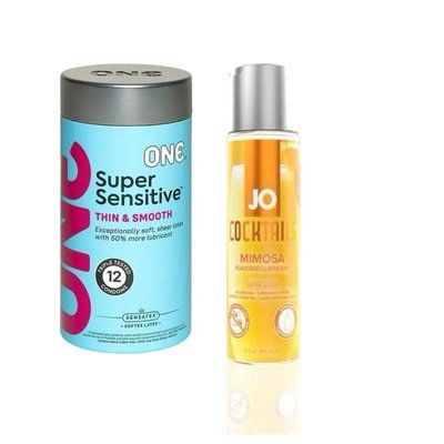 ONE Super Sensitive Pack 12 шт.+ Лубрикант на водній основі System JO Cocktails - Mimosa без цукру, рослинний гліцерин (60 мл) SOS6494 фото