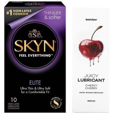 Набор Лубрикант Satisfyer Cheeky Cherry 300мл + SKYN Elite 10 шт. SOS12788 фото