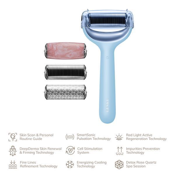 Ролер для голкової мезотерапії обличчя та тіла GESKE MicroNeedle Face&Body Roller 9в1 aquamarine HB0215 фото