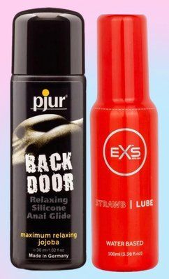 Набір лубрикантів pjur backdoor anal Relaxing jojoba silicone 30 мл + EXS Strawberry Lube Water Based 100 мл LB726 фото