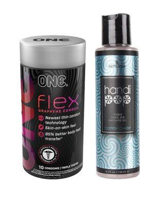 ONE Flex 10 шт. + Смачний гель для вишуканих мануальних та оральних пестощів Sensuva &mdash; Handipop Cotton Candy (125 мл) SOS6392 фото