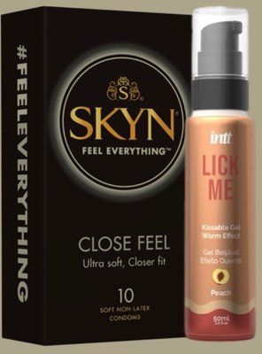 Набор SKYN Close Feel пачка 10 штук+Гель INTT Lick Me Kissable Gel Peach 50 мл SOS5057 фото
