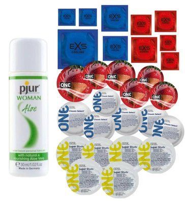 Комплект 28 шт One Super Studs, Classic, Flavor Waves та EXS Cooling, Warming - Лубрикант pjur Woman Aloe (30 мл) SOS3420 фото