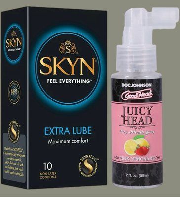 Набір Skyn Extra Lube 10 штук + Спрей Doc Johnson GoodHead &ndash; Juicy Head Dry Mouth Spray &ndash; Pink Lemonade 59мл SOS5236 фото