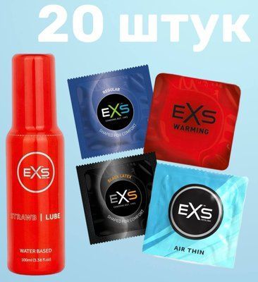 Комплект 20 шт EXS + Лубрикант EXS Strawberry Lube Water Based 100 мл SOS4169 фото