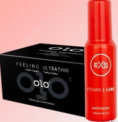 Набір OLO - ультратонкі -001 ( 10 штук) + Лубрикант EXS Strawberry, 100 мл SOS4534 фото