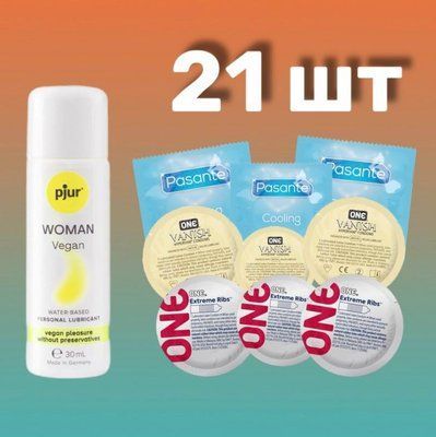 Комплект 21 шт One, Pasante + лубрикант pjur Woman Vegan 30 мл SOS4269 фото