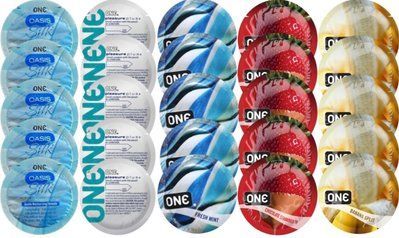 Набор из 25 шт One Oasis Silk + ONE Pleasure Plus + ONEFreshMint + ONEChocolateStrawberry + ONEBanana SOS8367 фото