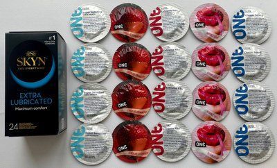 Набір 44 штук Skyn Extra Lube + ONE Extreme Ribs, Super Sensitive, Flavor Waves, Classic SOS2270 фото