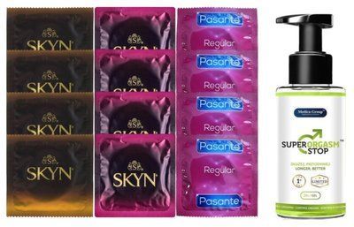 Комплект: Пролонгатор Super Orgasm Stop Гель (150 мл) + 8 шт SKYN + 4 шт Pasante Regular SOS10782 фото