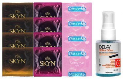 Комплект: Пролонгатор LOVELY LOVERS DELAY SPRAY 50 ML + 8 шт SKYN + 4 шт Pasante Sensitive SOS10832 фото