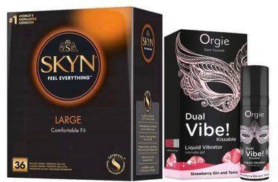 Набор из SKYN Large (36 шт) + Жидкий вибратор Orgie Dual Vibe! Strawberry Gin & Tonic Kissable Liquid Vibrator (15 мл) SOS9928 фото