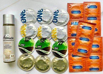 Набор 22 шт ONE Classic, Vanish, Flavor Waves , Super Studs - Pasante Warming + System JO Aromatix Vanilla 120 мл SOS1769 фото