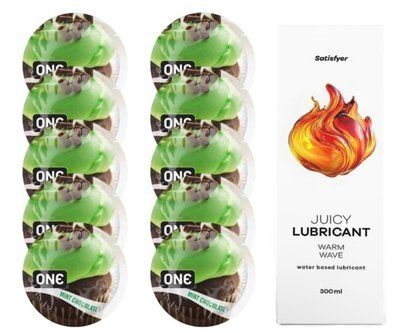 Комплект ONE Mint Chocolate 10 шт. + Лубрикант Satisfyer Juicy Lubricant Warm Wave (300 мл) SOS12387 фото