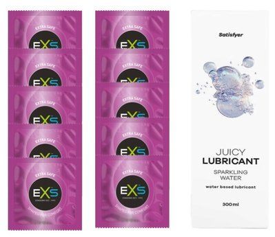 Комплект: EXS EXTRA SAFE 10 шт. + Лубрикант Satisfyer Sparkling Water 300 мл SOS11485 фото