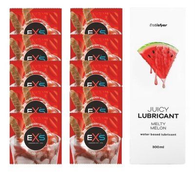 Комплект: EXS STRAWBERRY SUNDAE 10 шт. + Лубрикант Satisfyer Melty Melon 300 мл SOS11435 фото