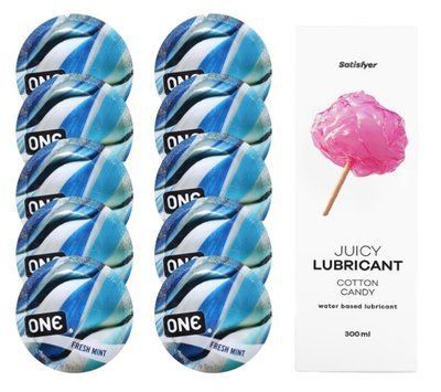 Набор: One Fresh Mint 10 шт. + Лубрикант Satisfyer Cotton Candy 300 мл SOS12437 фото