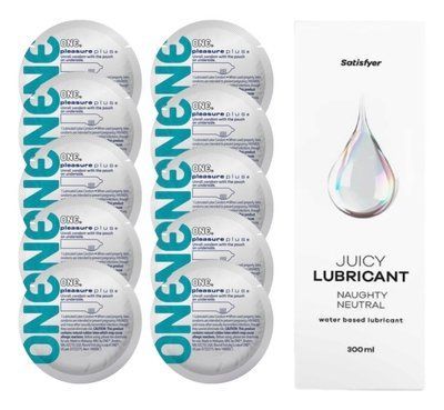 Комплект 𝐎𝐍𝐄 𝐏𝐥𝐮𝐬 10 шт. + Лубрикант Satisfyer Juicy Lubricant Naughty Neutral (300 мл) SOS12337 фото