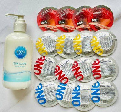 Набор 16 шт ONE Flavor Waves, Classic, Super Studs, Extreme ribs + Лубрикант EXS Aloe vera silk lube 250 мл SOS1719 фото