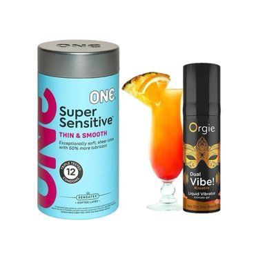 ONE Super Sensitive Pack 12 шт. +Рідкий вібратор коктейль DUAL VIBE!, 15 мл Orgie SOS6546 фото