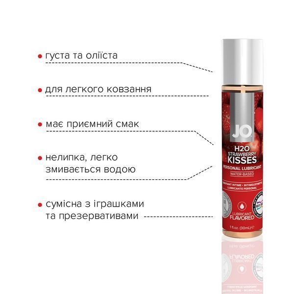 Смазка на водной основе System JO H2O &mdash; Strawberry Kiss (30 мл) без сахара, растительный глицерин SO1469 фото