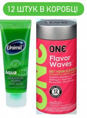 ONE Flavor Waves 12 шт и Лубрикант Unimil Aqua Aloe 80 мл SOS525 фото