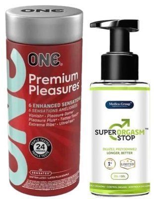 Набор из 24 шт ONE Premium Pleasures + Пролонгатор Medica-group Super Orgasm Stop 150 мл SOS9369 фото