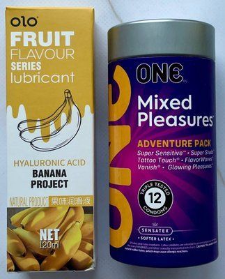 Комплект ONE Mixed Pleasures 12 шт + Гель-лубрикант банан 120 мл OLO SOS3671 фото
