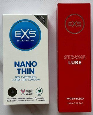 Набір EXS NANO Thin 12 шт - Лубрикант EXS Strawberry Lube Water Based 100 мл SOS3271 фото