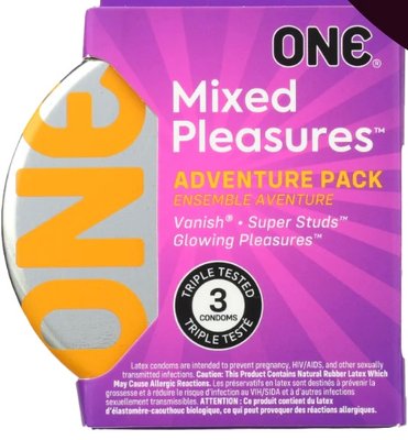 ONE Mixed Pleasures, 3 шт. + кейс металевий для презервативів ON23 фото
