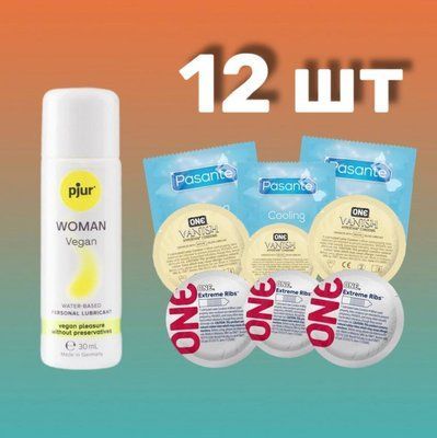Комплект 12 шт One, Pasante + лубрикант pjur Woman Vegan 30 мл SOS4270 фото