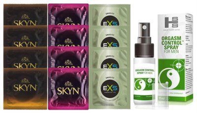 Комплект: Пролонгатор SHS Orgasm Control Spray 15 мл + 8 шт. SKYN + 4 шт. EXS Snug Fit SOS10933 фото