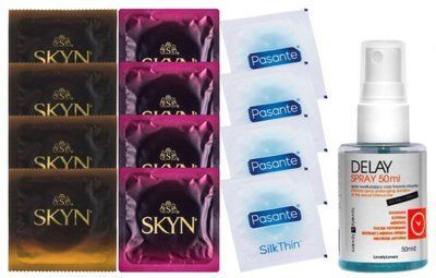 Комплект: Пролонгатор LOVELY LOVERS DELAY SPRAY 50 ML + 8 шт SKYN + 4 шт Pasante Silk SOS10833 фото