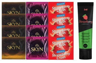 Набір: Смазка Intt Strawberry (100 мл) + 4 шт SKYN Passion дайкири + 4 шт SKYN CHERRY SUNRISE + 4 шт Pasante Strawberry Crush SOS10379 фото