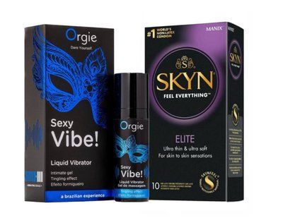 SKYN Elite &ndash; 10 шт та Рідкий ORGIE SEXY VIBE для чутливих, 15 мл SOS825 фото