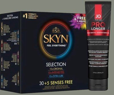 Набор Skyn ​​Selection 30 шт + 5 из 5 Senses + Пролонгер гель System JO Prolonger Gel (60 мл) SOS4958 фото