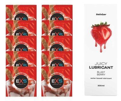Комплект: EXS STRAWBERRY SUNDAE 10 шт. + Лубрикант Satisfyer Blast Berry 300 мл SOS11436 фото