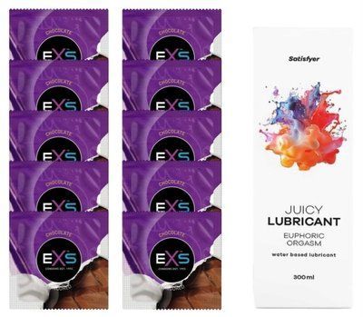 Комплект: з EXS Chocolate 10 шт + Лубрикант Satisfyer Euphoric Orgasm water based 300 мл SOS11333 фото