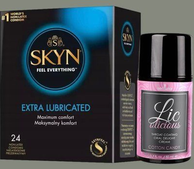 Набір SKYN Extra Lube 10 шт + Гель Sensuva - Lic-o-licious Cotton Candy (50 мл) SOS5837 фото