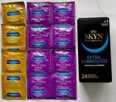 Комплект Skyn Extra Lube 24 шт + Pasante Naturelle 6 шт + Pasante Ribs & Dots 8 шт SOS3021 фото